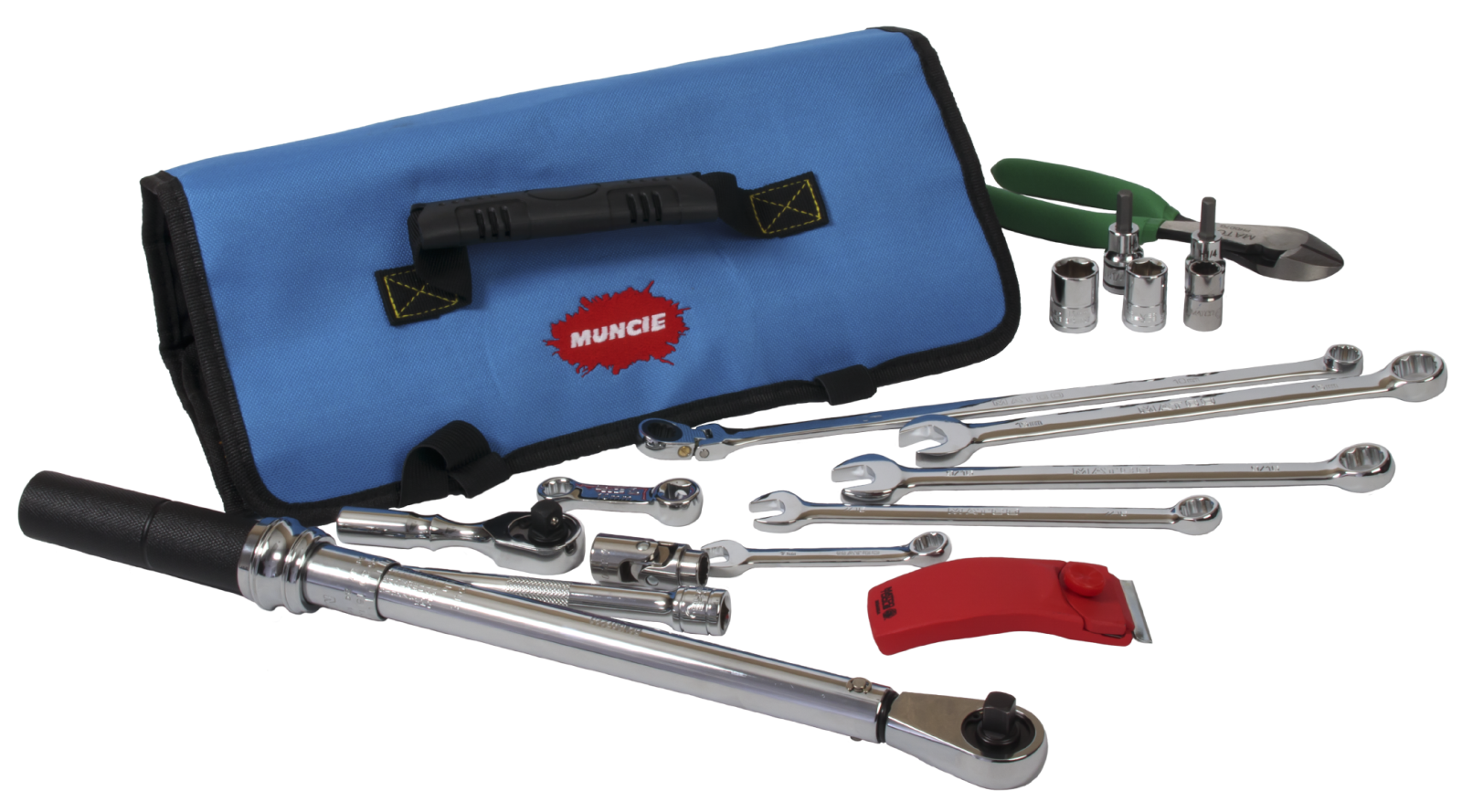 An image of the A20 and A30 Series tool kit, featuring the bag they come in and the tools.