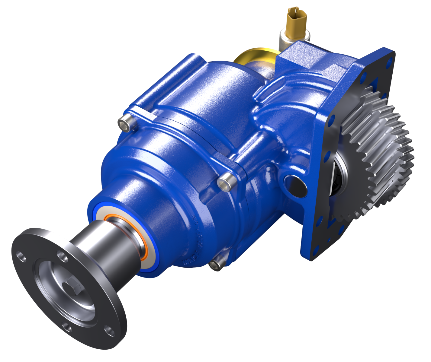 The image is of the A40 Series power take-off that is blue in color. 