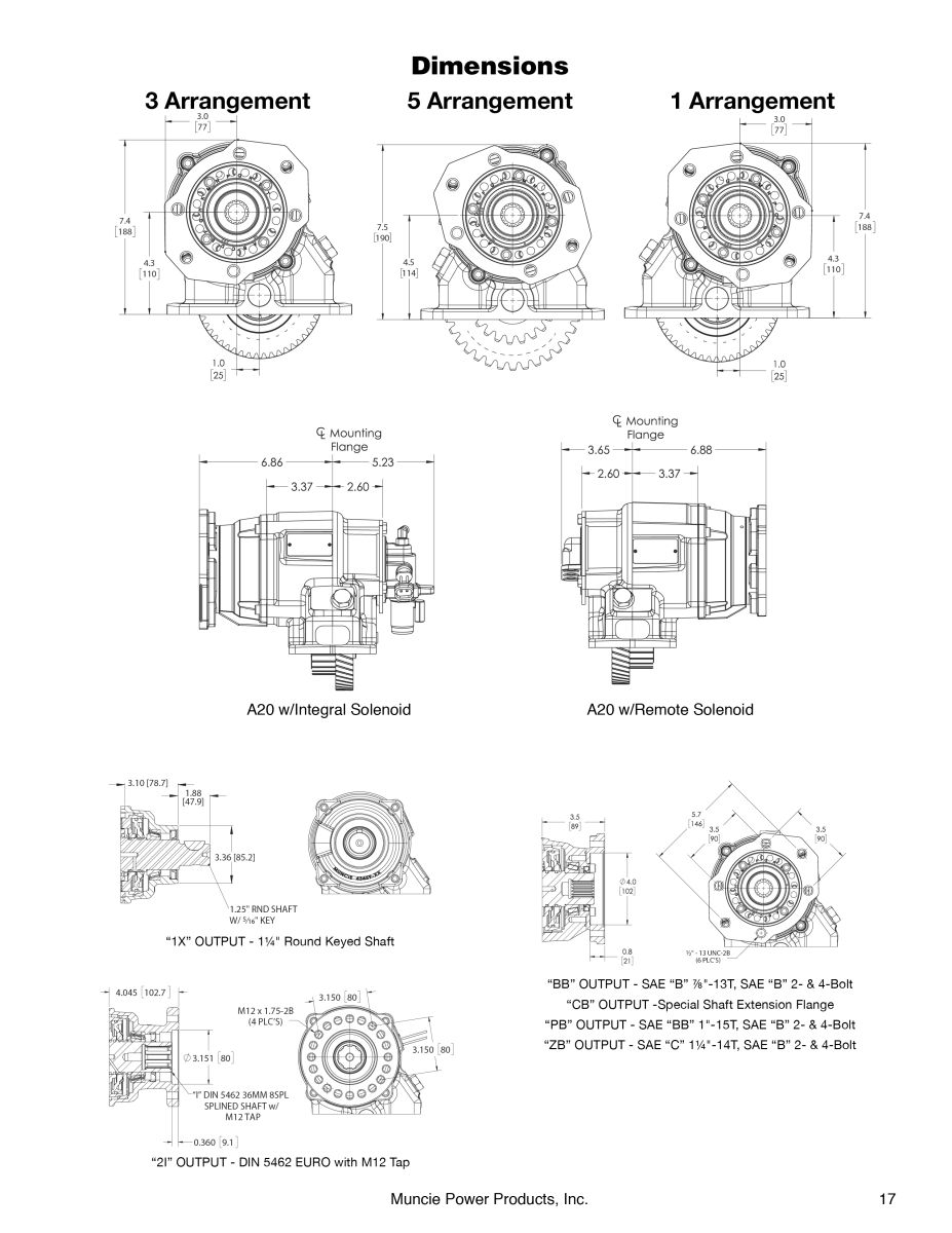 An image of the A20 Series dimensions and arrangements page in its service parts manual.