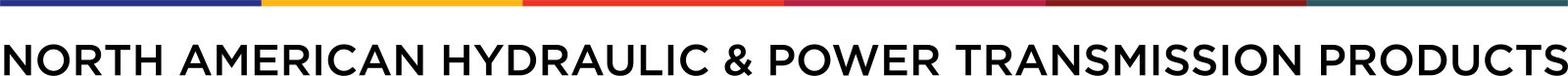 An image showing a string of colors meant to represent to the primary color of each of the companies that make of the North American portion of Interpump Group companies. This group of companies is referred to as North American Hydraulic & Power Transmission Products and is written out below the line of colors.
